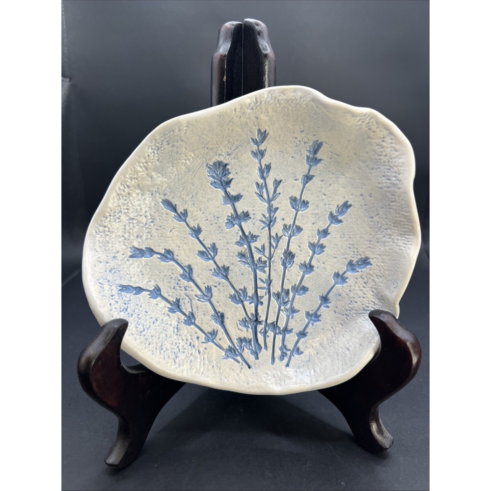 Vintage Salt Marsh Pottery Blue Thyme By Ellyn Richard - Free Form Trinket  Dish